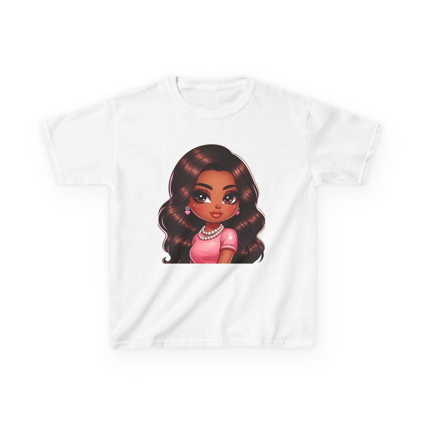 Charming Cartoon Girl Kids Heavy Cotton Tee - Perfect for Playtime & Parties