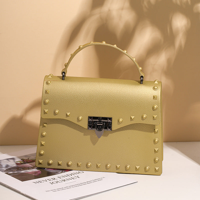 New Jelly Bag PVC Women's Bag Colored Diamond Rivets Hand-Held One-Shoulder Diagonal Bag