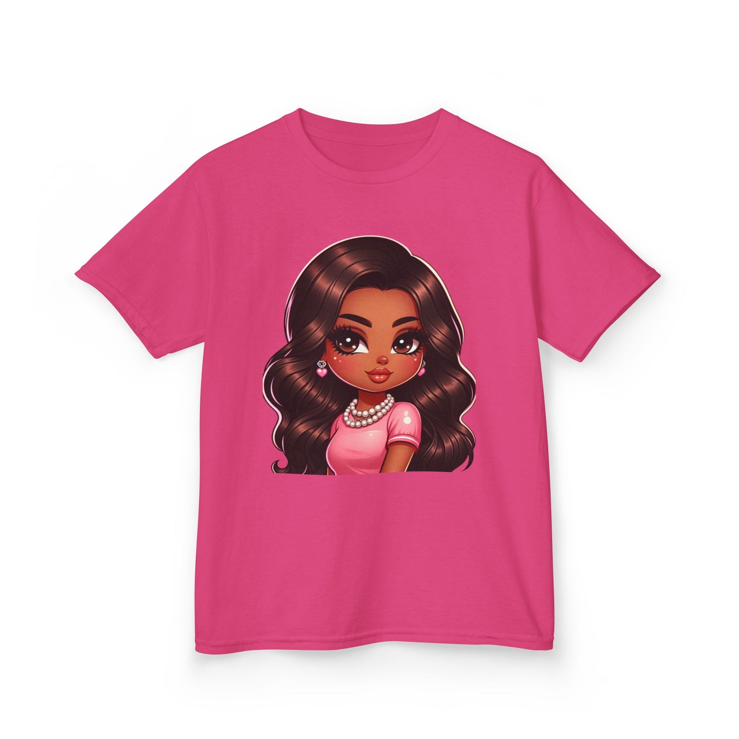 Charming Cartoon Girl Kids Heavy Cotton Tee - Perfect for Playtime & Parties