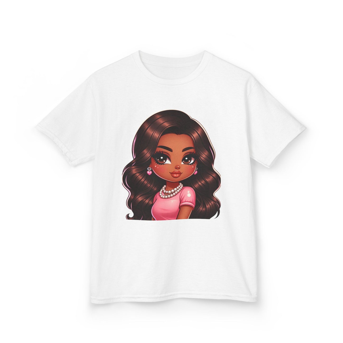 Charming Cartoon Girl Kids Heavy Cotton Tee - Perfect for Playtime & Parties