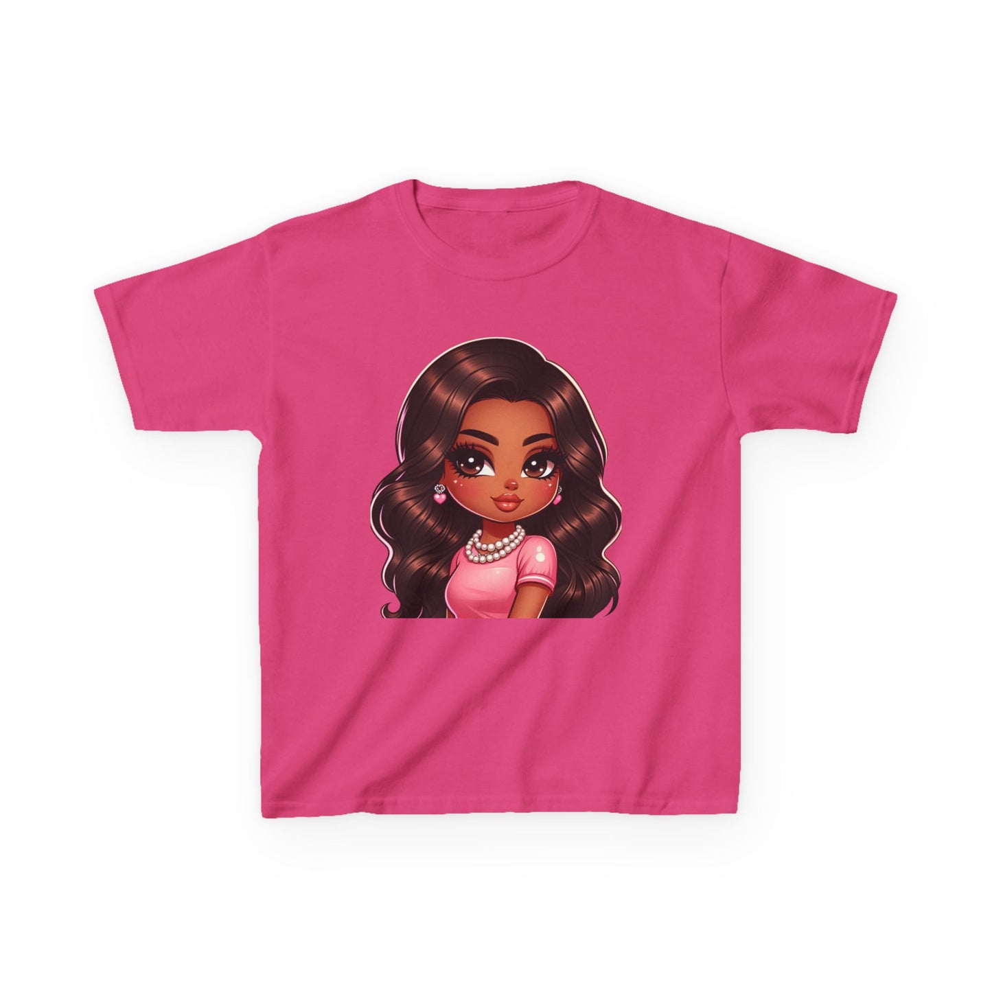 Charming Cartoon Girl Kids Heavy Cotton Tee - Perfect for Playtime & Parties