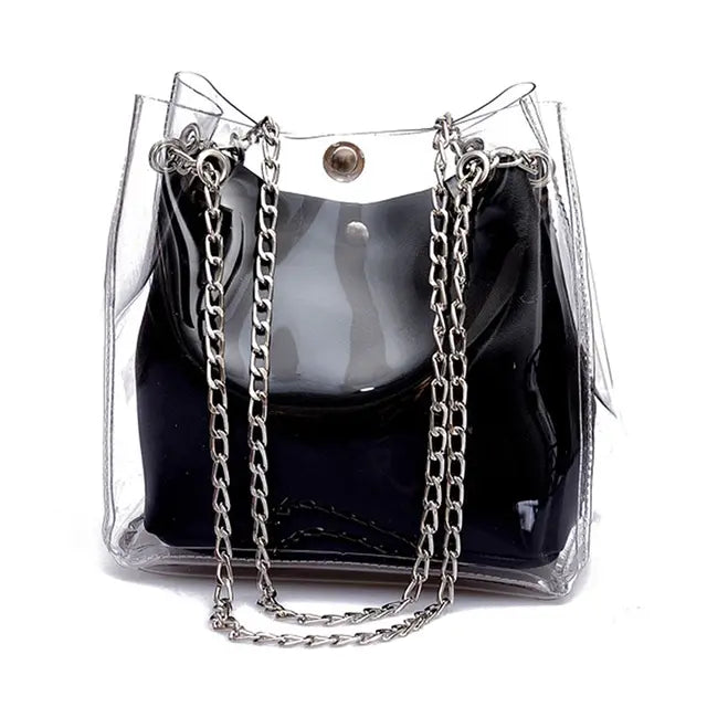 DCOS Women Small Bucket Bags Plastic Transparent Totes Composite Chain Bag Female Mini Jelly Handbags