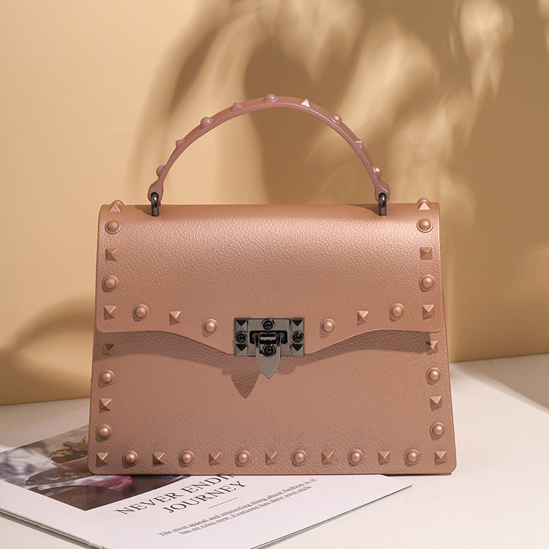 New Jelly Bag PVC Women's Bag Colored Diamond Rivets Hand-Held One-Shoulder Diagonal Bag