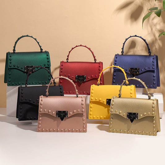 New Jelly Bag PVC Women's Bag Colored Diamond Rivets Hand-Held One-Shoulder Diagonal Bag